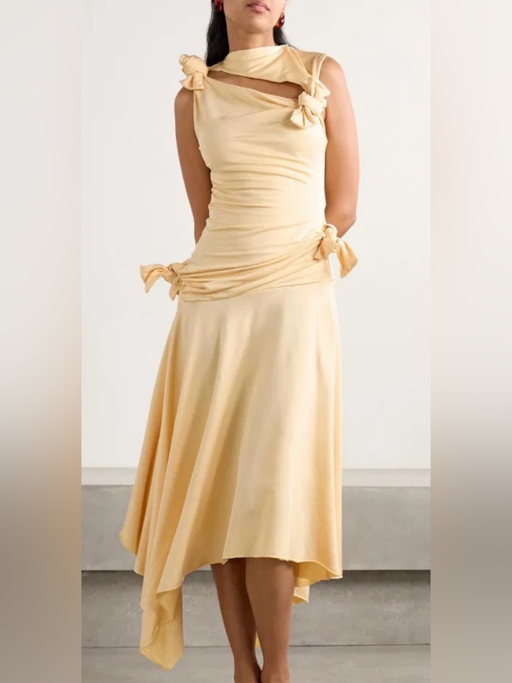 Acne Asymmetrical Yellow Tie-Detail Dress